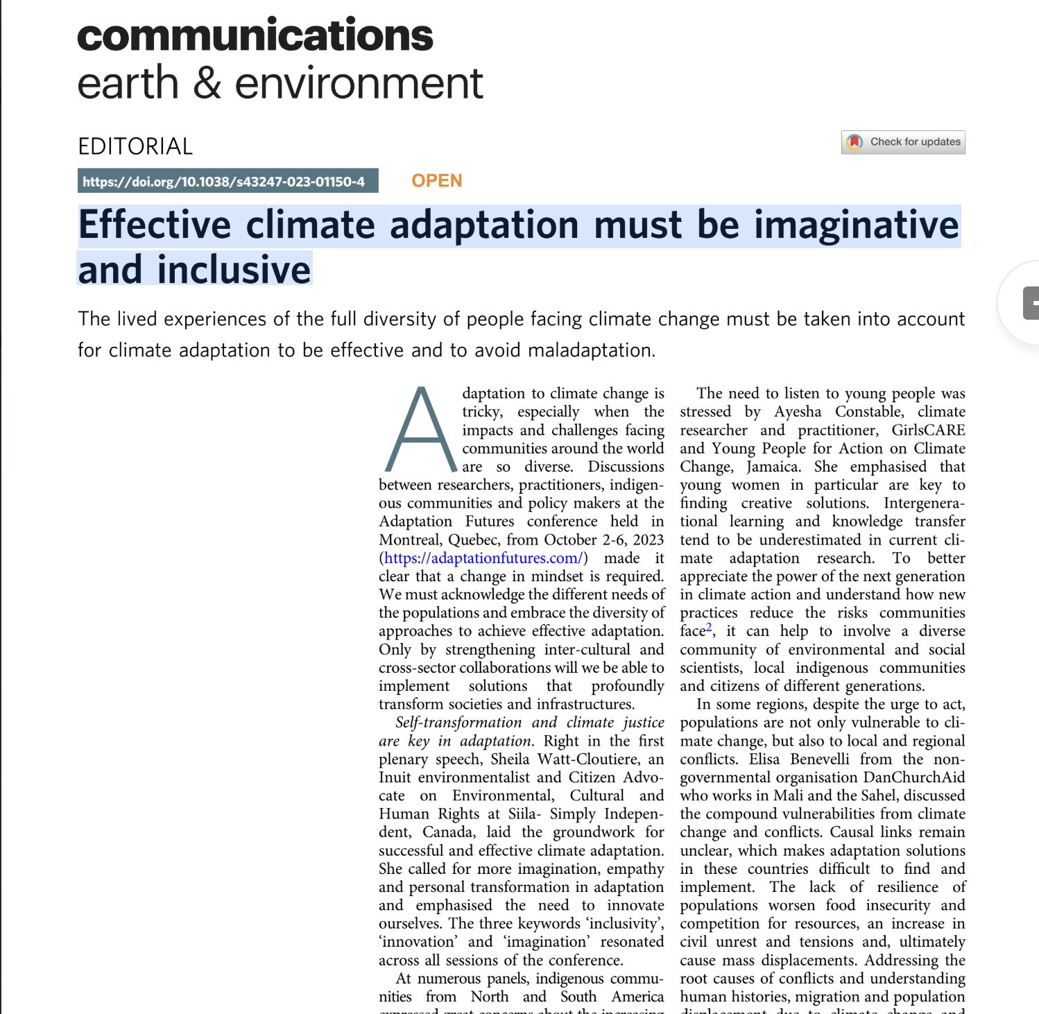 Effective climate adaptation must be imaginative and inclusive [2023]